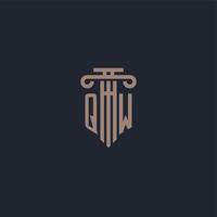 QW initial logo monogram with pillar style design for law firm and justice company vector