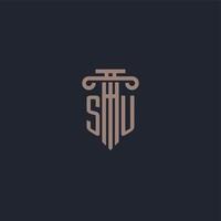 SU initial logo monogram with pillar style design for law firm and justice company vector