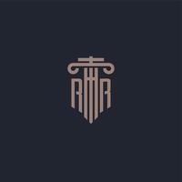 RR initial logo monogram with pillar style design for law firm and justice company vector