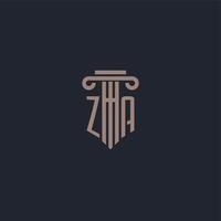 ZA initial logo monogram with pillar style design for law firm and justice company vector