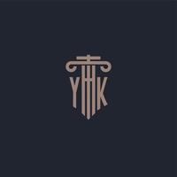 YK initial logo monogram with pillar style design for law firm and justice company vector