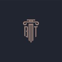 BT initial logo monogram with pillar style design for law firm and justice company vector