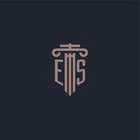 ES initial logo monogram with pillar style design for law firm and justice company vector