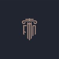 FN initial logo monogram with pillar style design for law firm and justice company vector