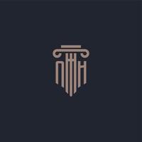 NH initial logo monogram with pillar style design for law firm and justice company vector