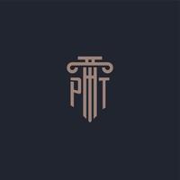 PT initial logo monogram with pillar style design for law firm and justice company vector