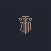 ZN initial logo monogram with pillar style design for law firm and justice company vector