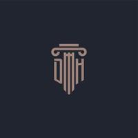 monograma de logotipo inicial dh con diseño de estilo pilar para bufete de abogados y compañía de justicia vector