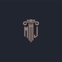 MJ initial logo monogram with pillar style design for law firm and justice company vector