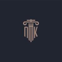 NK initial logo monogram with pillar style design for law firm and justice company vector
