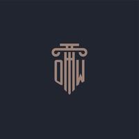 OW initial logo monogram with pillar style design for law firm and justice company vector