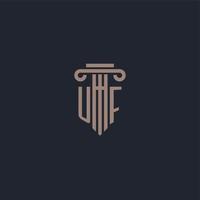 UF initial logo monogram with pillar style design for law firm and justice company vector