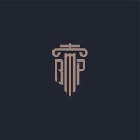 monograma del logotipo inicial de bp con diseño de estilo pilar para bufete de abogados y compañía de justicia vector
