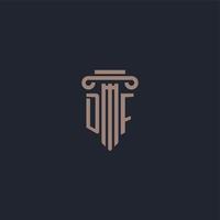 DF initial logo monogram with pillar style design for law firm and justice company vector