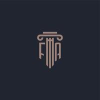 FA initial logo monogram with pillar style design for law firm and justice company vector