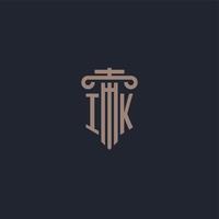 IK initial logo monogram with pillar style design for law firm and justice company vector