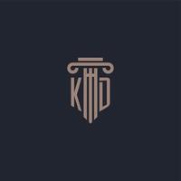 monograma del logotipo inicial kd con diseño de estilo pilar para bufete de abogados y compañía de justicia vector