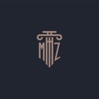 MZ initial logo monogram with pillar style design for law firm and justice company vector