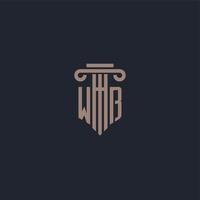 monograma del logotipo inicial de wb con diseño de estilo pilar para bufete de abogados y compañía de justicia vector