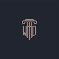 WD initial logo monogram with pillar style design for law firm and justice company vector