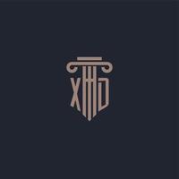 monograma de logotipo inicial xd con diseño de estilo pilar para bufete de abogados y compañía de justicia vector