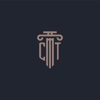CT initial logo monogram with pillar style design for law firm and justice company vector
