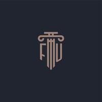 FU initial logo monogram with pillar style design for law firm and justice company vector