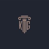 monograma de logotipo inicial kg con diseño de estilo pilar para bufete de abogados y compañía de justicia vector