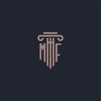 MF initial logo monogram with pillar style design for law firm and justice company vector