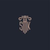 SK initial logo monogram with pillar style design for law firm and justice company vector