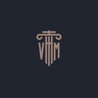 monograma del logotipo inicial vm con diseño de estilo pilar para bufete de abogados y compañía de justicia vector