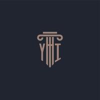 YI initial logo monogram with pillar style design for law firm and justice company vector