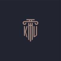 KU initial logo monogram with pillar style design for law firm and justice company vector