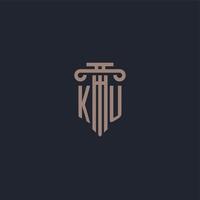 monograma del logotipo inicial ku con diseño de estilo pilar para bufete de abogados y compañía de justicia vector