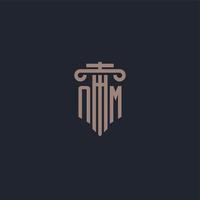 NM initial logo monogram with pillar style design for law firm and justice company vector