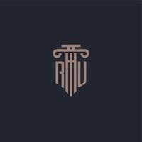 RU initial logo monogram with pillar style design for law firm and justice company vector