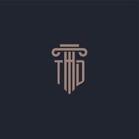 monograma de logotipo inicial td con diseño de estilo pilar para bufete de abogados y compañía de justicia vector