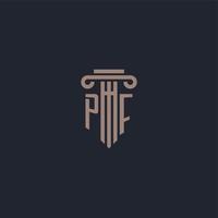 PF initial logo monogram with pillar style design for law firm and justice company vector