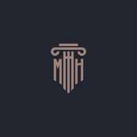 MH initial logo monogram with pillar style design for law firm and justice company vector