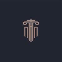 nn monograma de logotipo inicial con diseño de estilo pilar para bufete de abogados y compañía de justicia vector