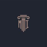 MI initial logo monogram with pillar style design for law firm and justice company vector