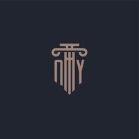monograma de logotipo inicial de ny con diseño de estilo pilar para bufete de abogados y compañía de justicia vector