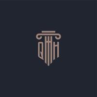 QH initial logo monogram with pillar style design for law firm and justice company vector