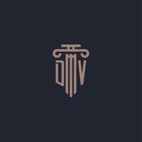 DV initial logo monogram with pillar style design for law firm and justice company vector