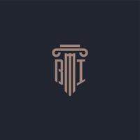 BI initial logo monogram with pillar style design for law firm and justice company vector