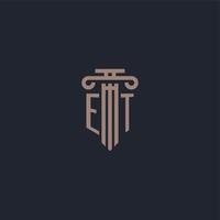 ET initial logo monogram with pillar style design for law firm and justice company vector