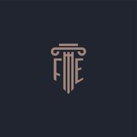 FE initial logo monogram with pillar style design for law firm and justice company vector