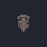 monograma de logotipo inicial hg con diseño de estilo pilar para bufete de abogados y compañía de justicia vector