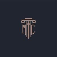 MC initial logo monogram with pillar style design for law firm and justice company vector