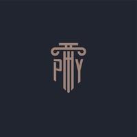 PY initial logo monogram with pillar style design for law firm and justice company vector